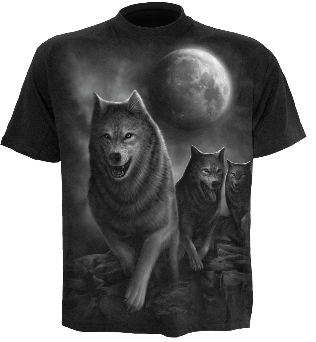 Spiral Direct WOLF PACK WRAP, Cool Casual Mens T-Shirt Black|Wolf|Moon ...