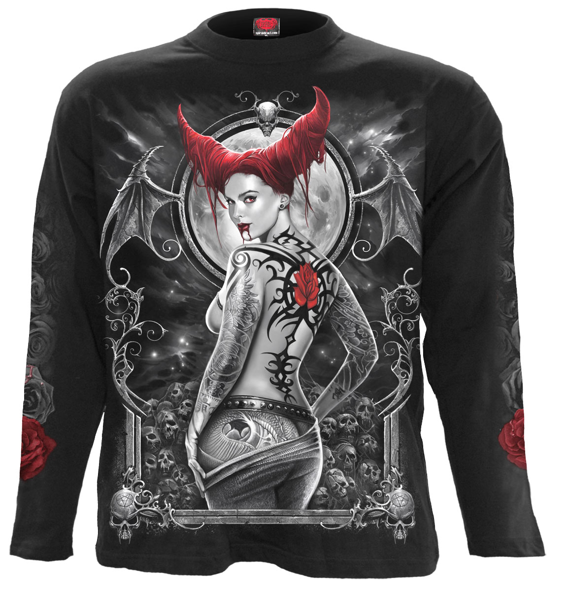 SpiralDirect TEMPTRESS, Longsleeve T-Shirt Black RRP= 13.99|Blood|Fangs ...