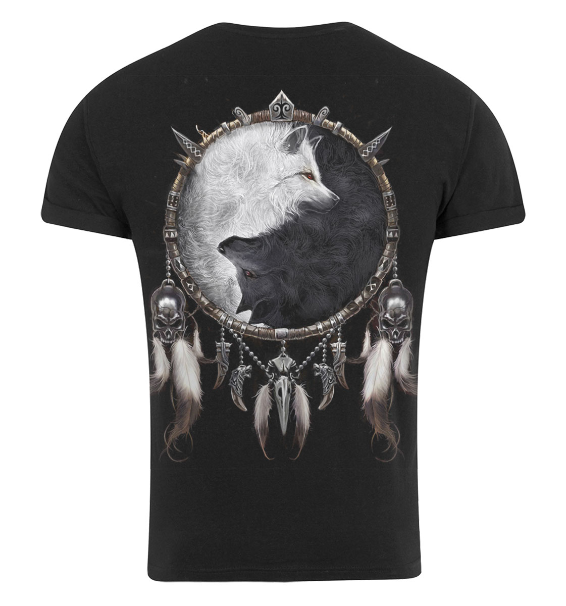 Spiral Wolf Chi, T-Shirt Modern Cut Turnup Sleeve Black|Yin Yang ...